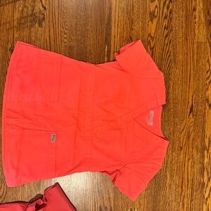 3 Scrub Tops, Coral, Pink, & Gray